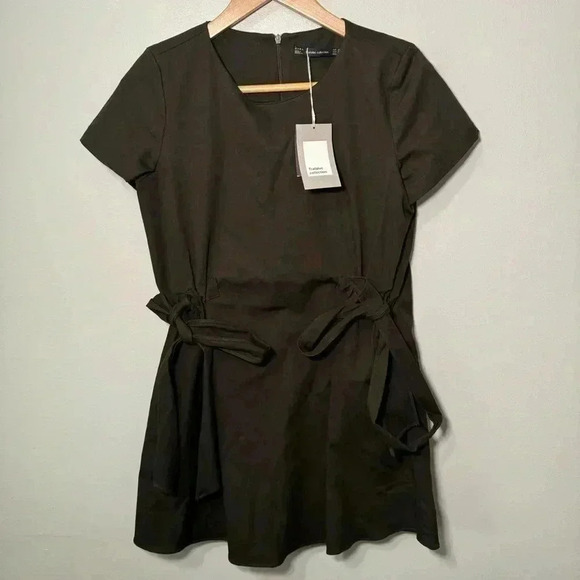 NWT ZARA ARMY GREEN BOW DETAIL MINI DRESS XS - Picture 3 of 6